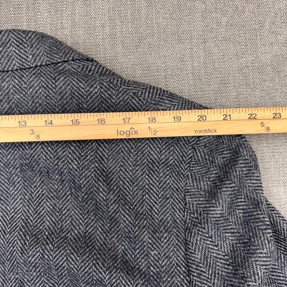 Vintage Made in USA Herringbone Tweed Blazer Grey Blue Elbow Patches 44L
